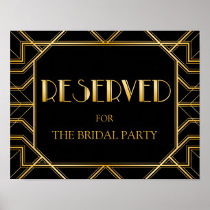 Póster Rótulo de Boda de tabla reservada   Gatsby Art Dec
