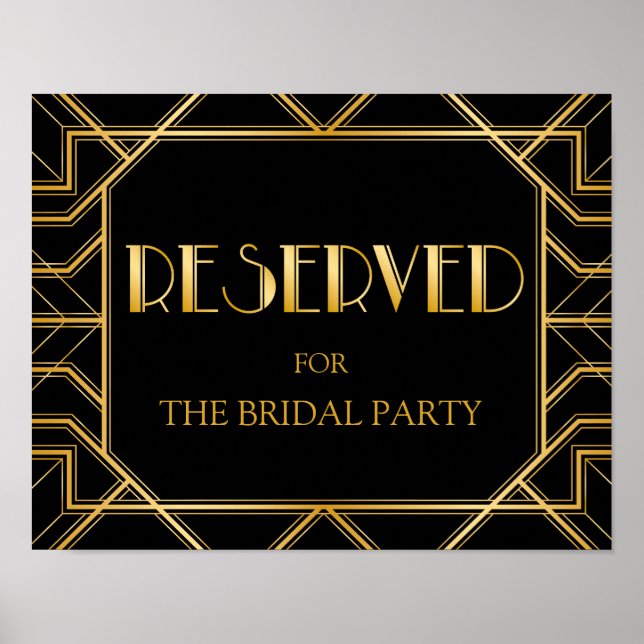 Póster Rótulo de Boda de tabla reservada | Gatsby Art Dec (Frente)