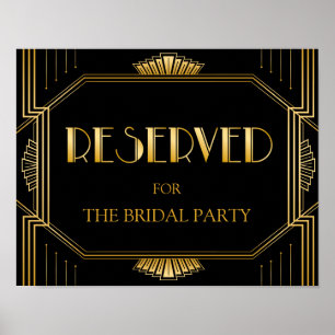 Póster Rótulo de Boda de tabla reservada   Gatsby Art Dec