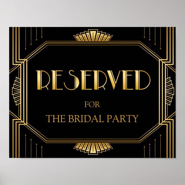 Póster Rótulo de Boda de tabla reservada | Gatsby Art Dec (Frente)