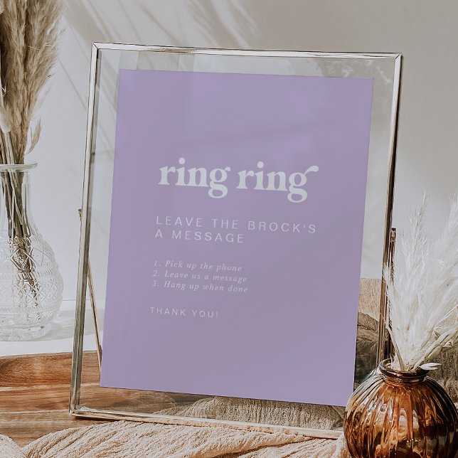 Póster Rótulo de Boda del manual de sonido Retro Summer L (Retro Summer Lavender Audio Guestbook Wedding Sign)