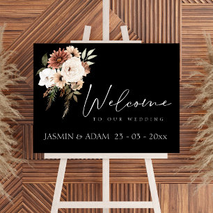 Póster Rótulo de Boda floral Rustic Black and Peach