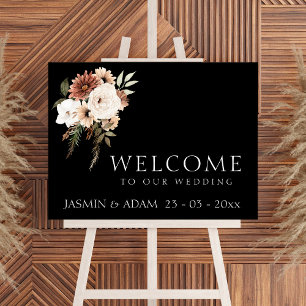 Póster Rótulo de Boda floral Rustic Black and Peach