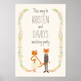Póster Rótulo de Boda Gato y Pareja Fox de Woodland singu