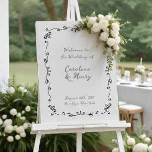 Póster Rótulo de Boda ilustrado manuscrito caprichoso