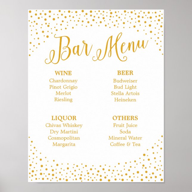 Póster Rótulo de boda - Menú de barras Rótulo de Boda de  (Frente)