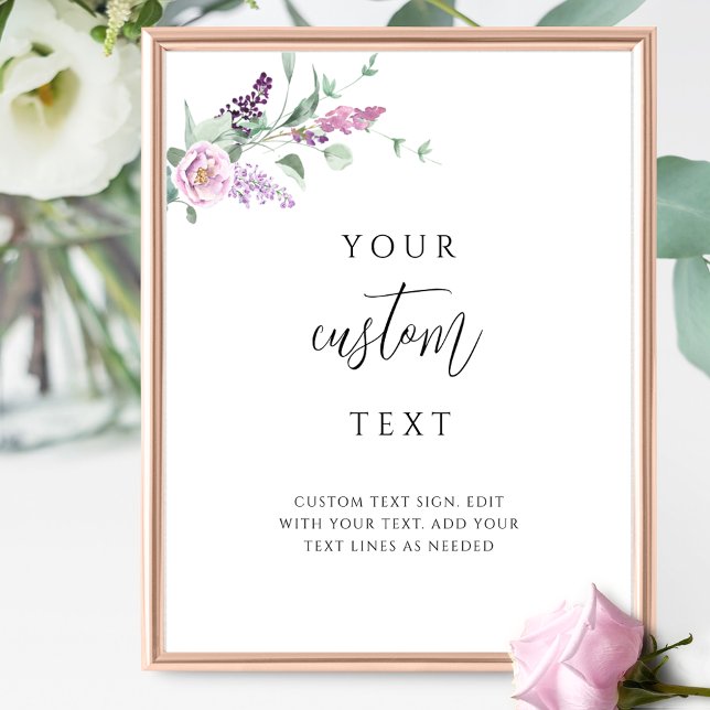 Póster Rótulo de Boda morado malva floral con Personaliza (Subido por el creador)