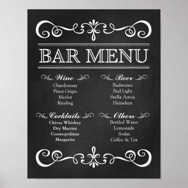 Póster Rótulo de boda - Rótulo del Boda del menú de barra (Frente)