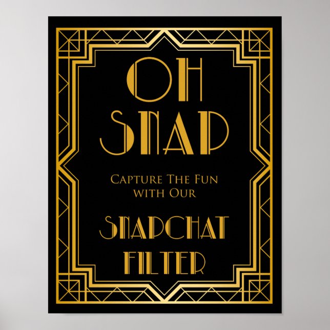 Póster Rótulo de Boda Snapchat | Gatsby Art Deco (Frente)