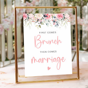 Póster Rótulo de brunch de novia floral rosa de Rubor
