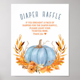 Póster Rótulo de calabaza azul Baby Shower Diaper Raffle