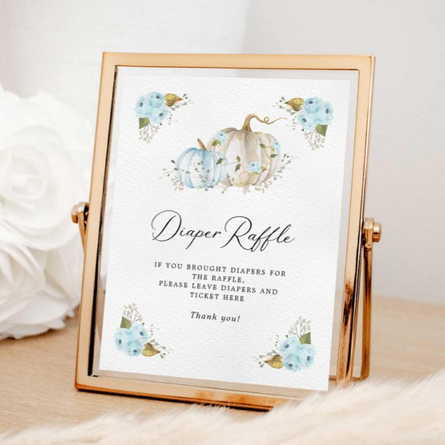 Póster Rótulo de calabaza Baby Shower Diaper Raffle (Fall Pumpkin Baby Shower Diaper Raffle Sign)