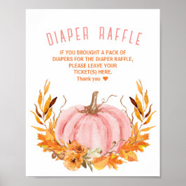 Póster Rótulo de calabaza rosa Baby Shower Diaper Raffle
