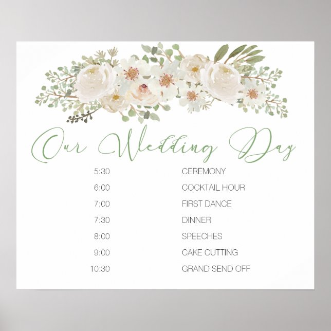 Póster Rótulo de calendario de bodas elegante con flores  (Frente)