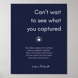 Póster Rótulo de cámara desechable Boda azul de la marina