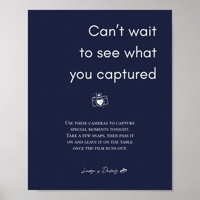 Póster Rótulo de cámara desechable Boda azul de la marina (Frente)