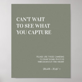 Póster Rótulo de cámara desechable de Boda verde sabio mo