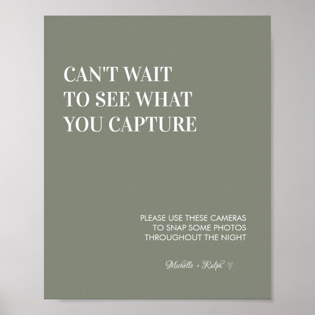 Póster Rótulo de cámara desechable de Boda verde sabio mo (Frente)