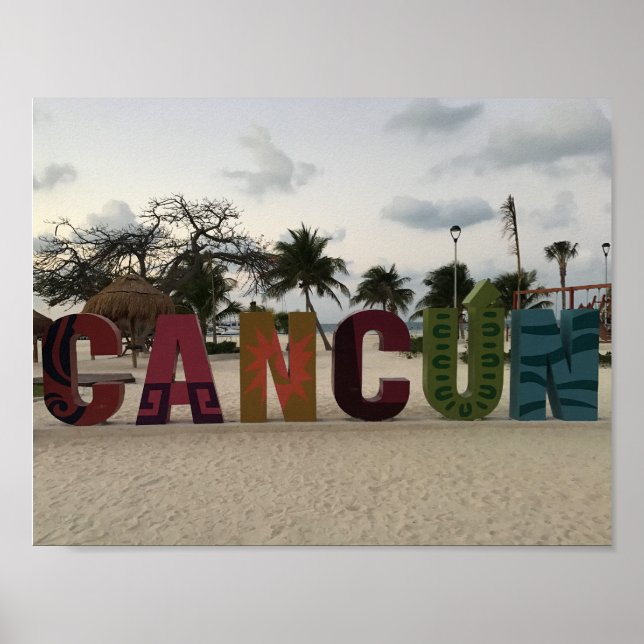 Póster Rótulo de Cancún - Playa Delfines, Poster de Méxic (Frente)
