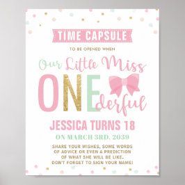 Póster Rótulo de Cápsula de Cumpleaños Pink Bow Miss ONE