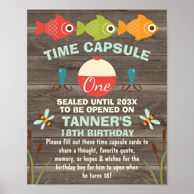 Póster Rótulo de cápsula de tiempo de pesca de 8x10 pulga (Frente)