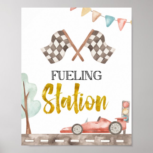 Póster Rótulo de Carreras de la estación de combustible (Frente)