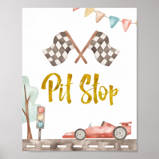 Póster Rótulo de Carreras Pit Stop (Frente)