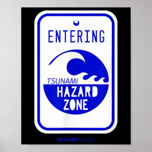 Póster Rótulo De Carretera De La Zona De Peligro Del Tsun