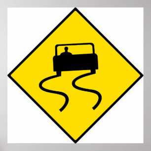 Póster Rótulo de carretera resbaladizo