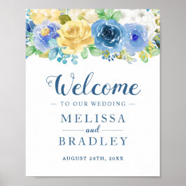 Póster Rótulo de casamiento de jardín botánico floral azu