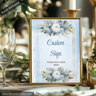 Póster Rótulo de casamiento personalizado de flores azule