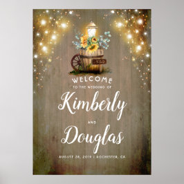 Póster Rótulo de casamiento rústico de los girasoles