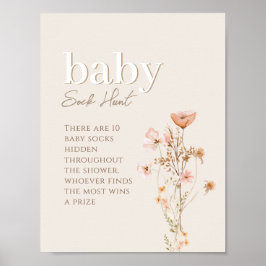 Póster Rótulo De Caza De Bebés Para Wildflower Baby Showe
