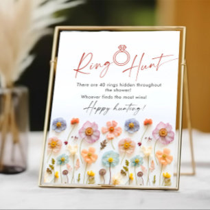 Póster Rótulo de caza de flores silvestres rosadas pastel