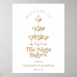 Póster Rótulo de cena retro elegante con champán de oro