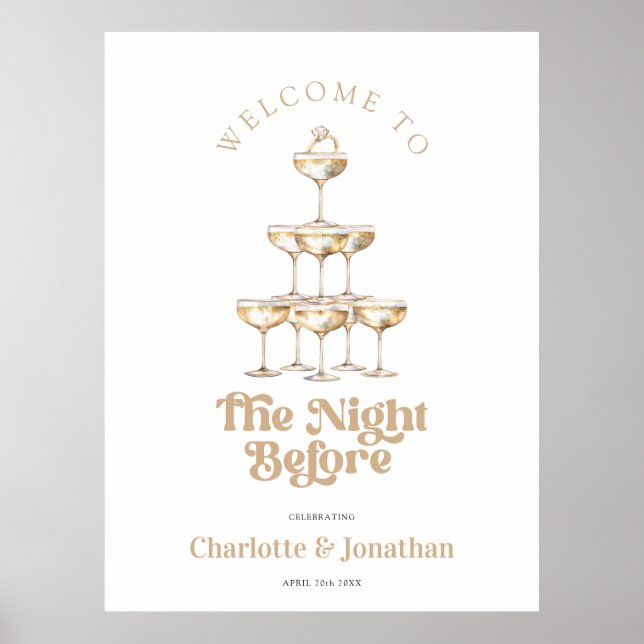 Póster Rótulo de cena retro elegante con champán de oro (Frente)