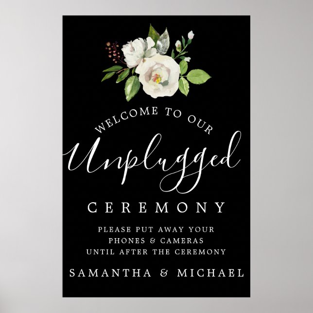 Póster Rótulo de ceremonia Boda de Floral de rosa blanca  (Frente)