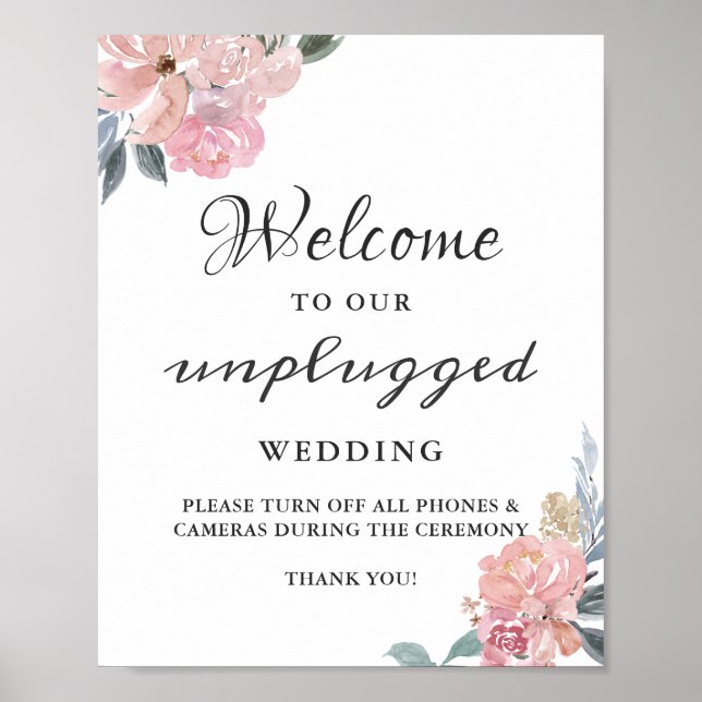 Póster Rótulo de ceremonia Boda desenchufado Dusty Floral (Frente)
