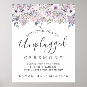 Póster Rótulo de Ceremonia Boda Purple Floral sin enchufa