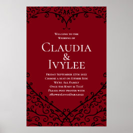 Póster Rótulo de ceremonia de Boda gótico del corazón roj