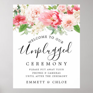 Póster Rótulo de ceremonia de Boda Rústico con Floral Ros