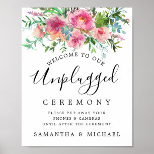 Póster Rótulo de ceremonia de Boda Rústico con Floral Ros
