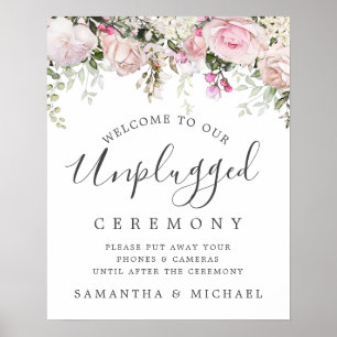 Póster Rótulo de ceremonia de Boda Rústico con Floral Ros