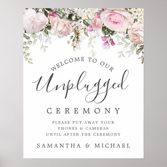 Póster Rótulo de ceremonia de Boda Rústico con Floral Ros (Frente)