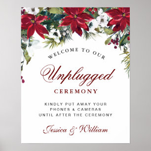 Póster Rótulo de Ceremonia de Floral de Poinsettia Roja s
