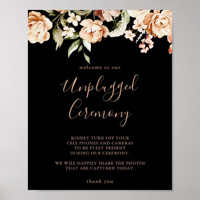 Póster Rótulo de Ceremonia de Floral Real Formal Negra De (Frente)