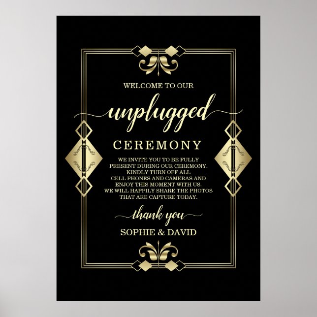 Póster Rótulo de ceremonias Bodas desenchufadas de Gold A (Frente)