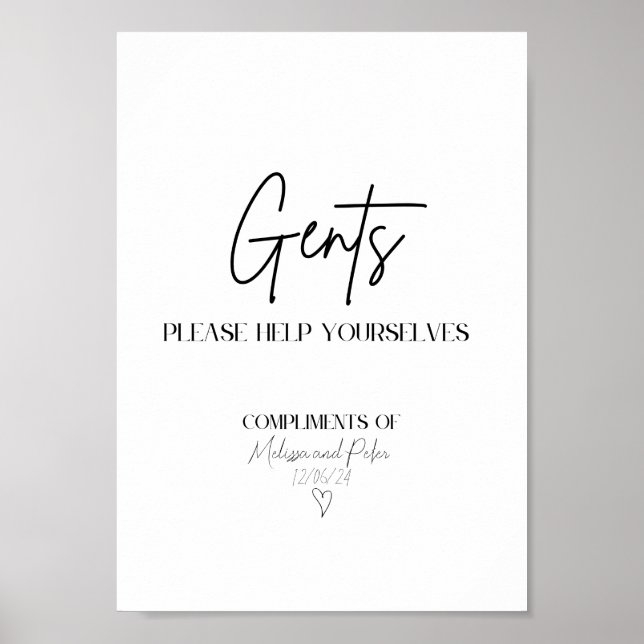 Póster Rótulo de cesta de baño moderno de Boda masculino (Frente)