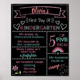 Póster Rótulo de Chalkboard de primer día del personaliza