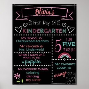 Póster Rótulo de Chalkboard de primer día del personaliza